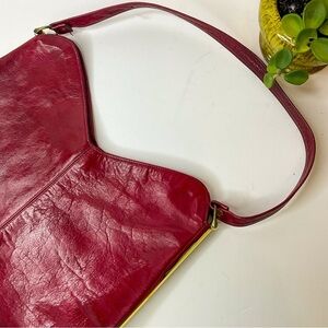 VINTAGE 1970s Leather Shoulder Bag | Blood Red & Gold Hardware | Retro